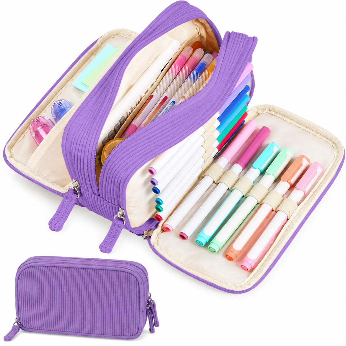 Sooez Big Capacity Pencil Case Pen Pouch, Soft Corduroy Pencil Bag