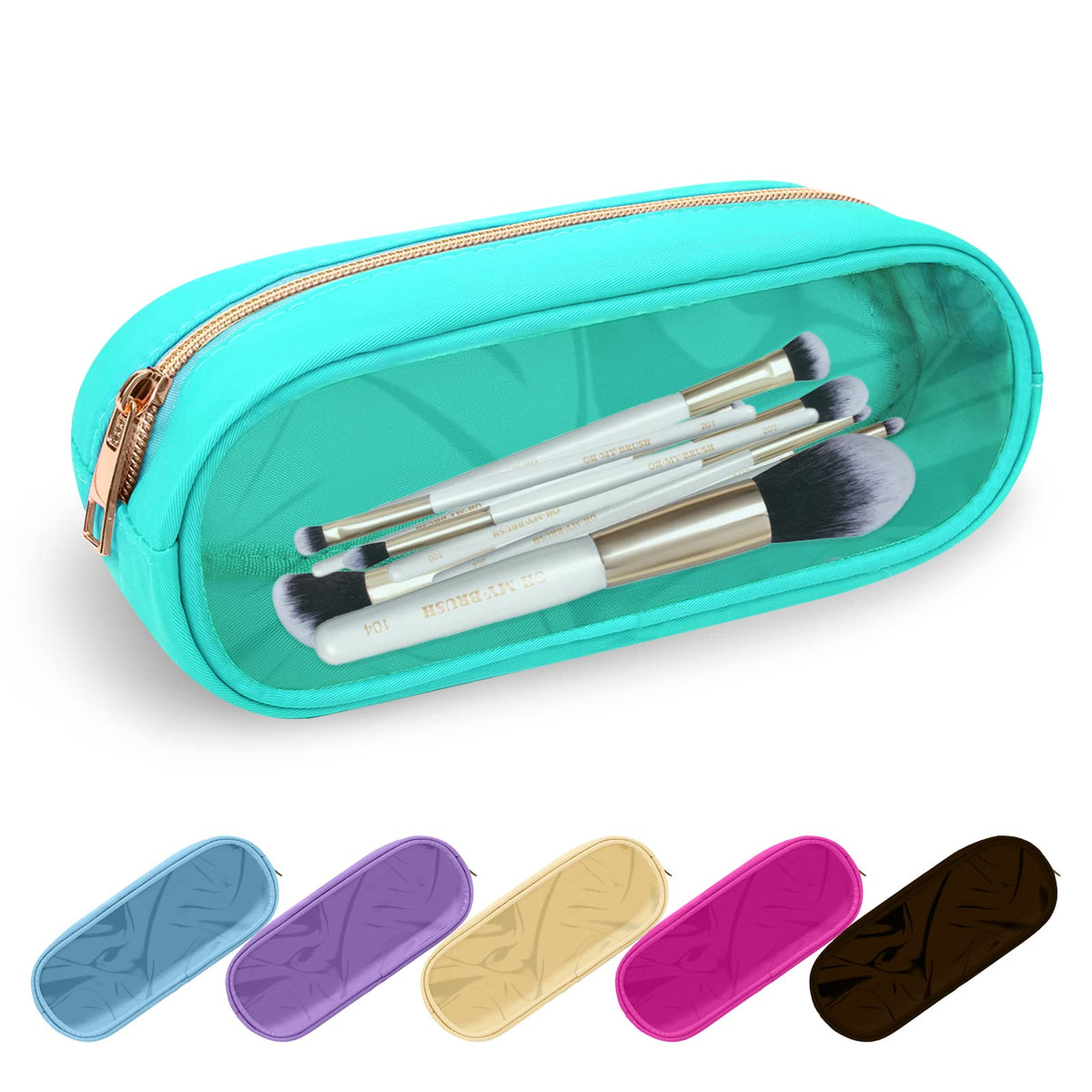UIXIZQ Waterproof Small Pencil Case Makeup Bag for Purse,Cute Pencil Pouch Preppy Nylon Makeup Brush Holder with Zipper,Girls Portable Storage Case Small Pen Bag for Office(Slim-Black)