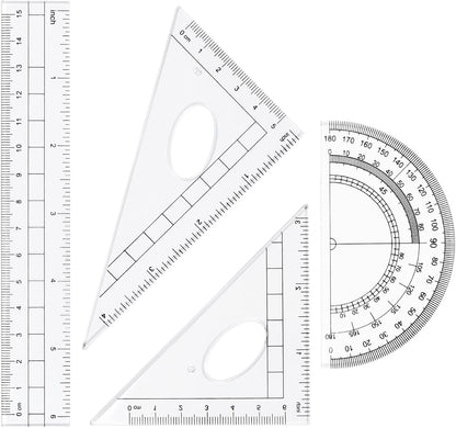 Unjoo Geometry Set 10 Pcs Student Supplies, Protractor and Compass (Pink）