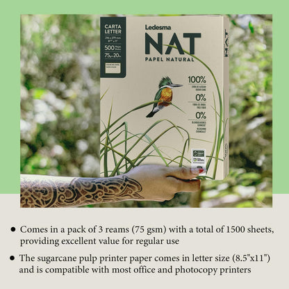 Sugarcane Pulp Printer Paper 8.5"x11" (3 Reams / 1500 Sheets)