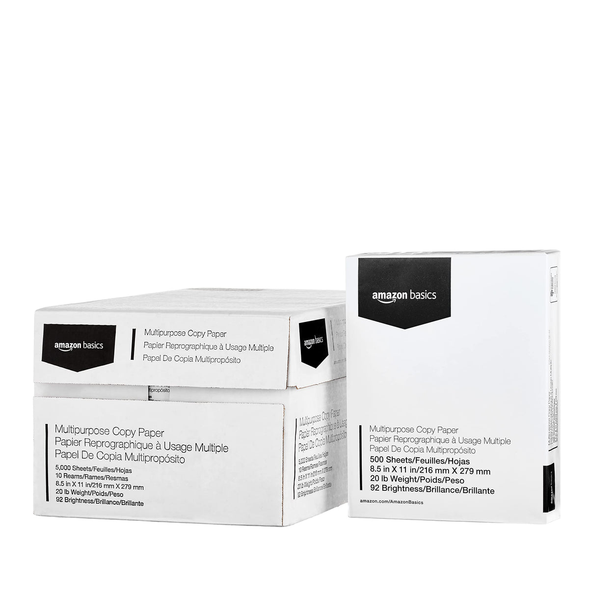 Amazon Basics Multipurpose Copy Printer Paper, 20 lb, 8.5 x 11 Inches, 5 Reams (2,500 Sheets), 92 Bright White
