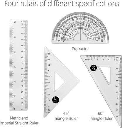 Protractor and Compass Set with Rulers,Compass Geometry Drawing Tool Set