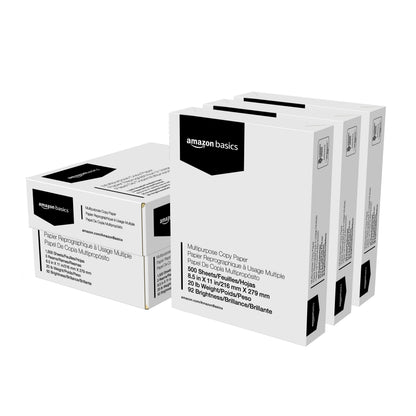 Amazon Basics Multipurpose Copy Printer Paper, 20 lb, 8.5 x 11 Inches, 3 Reams (1,500 Sheets), 92 Bright White for Home Use