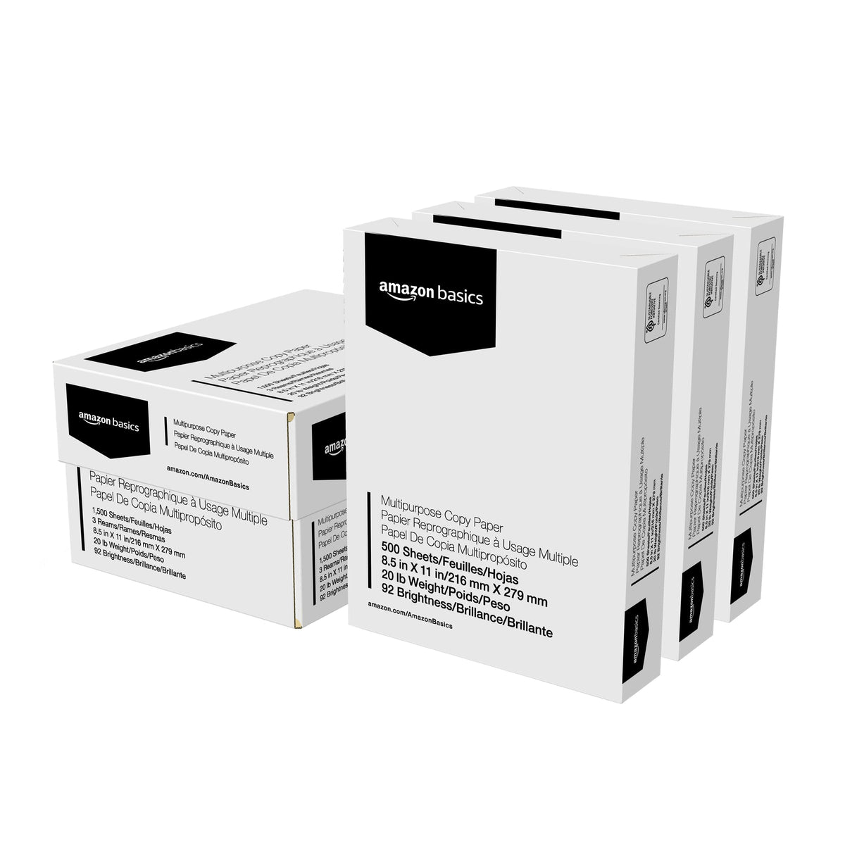 Amazon Basics Multipurpose Copy Printer Paper, 20 lb, 8.5 x 11 Inches, 5 Reams (2,500 Sheets), 92 Bright White