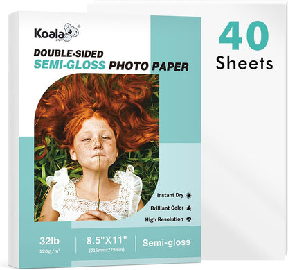 Koala Double Sided Thin Semi Gloss Photo Paper 8.5x11 Inch 32LB 40 Sheets