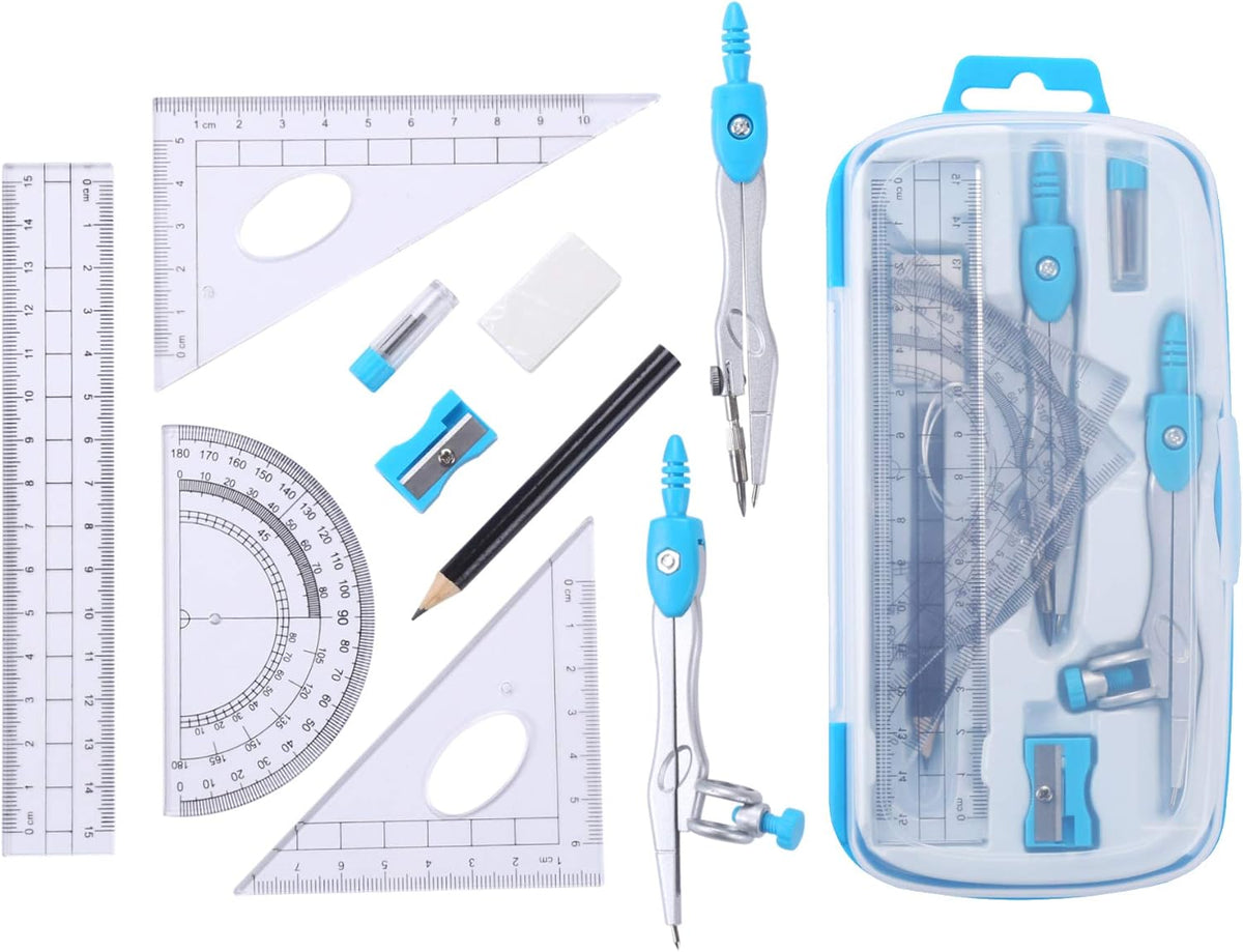 Unjoo Math Geometry Set 10 Pcs, Compass and Protractor for Students(Blue)
