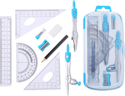 Unjoo Math Geometry Set 10 Pcs, Compass and Protractor for Students(Blue)