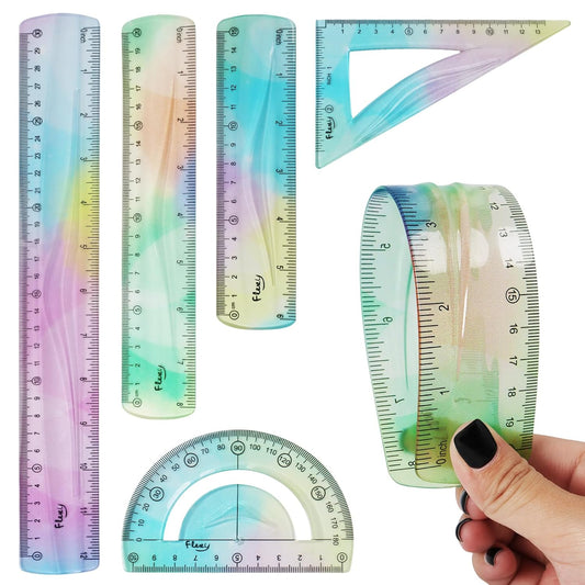 5 Pcs Flexible Math Ruler Set 6 8 12 Inch Straight Triangle Protractor