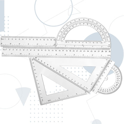 Tenare 6 Pcs Math Geometry Ruler Straight Protractor Triangle, Clear