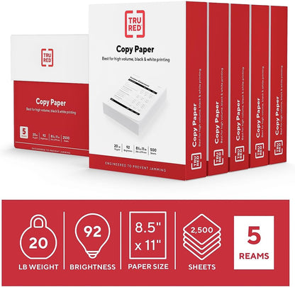 TRU RED Copy Paper, 8.5x11 Inch, 92 Brightness, 20 lb., 500 Sheets/Ream