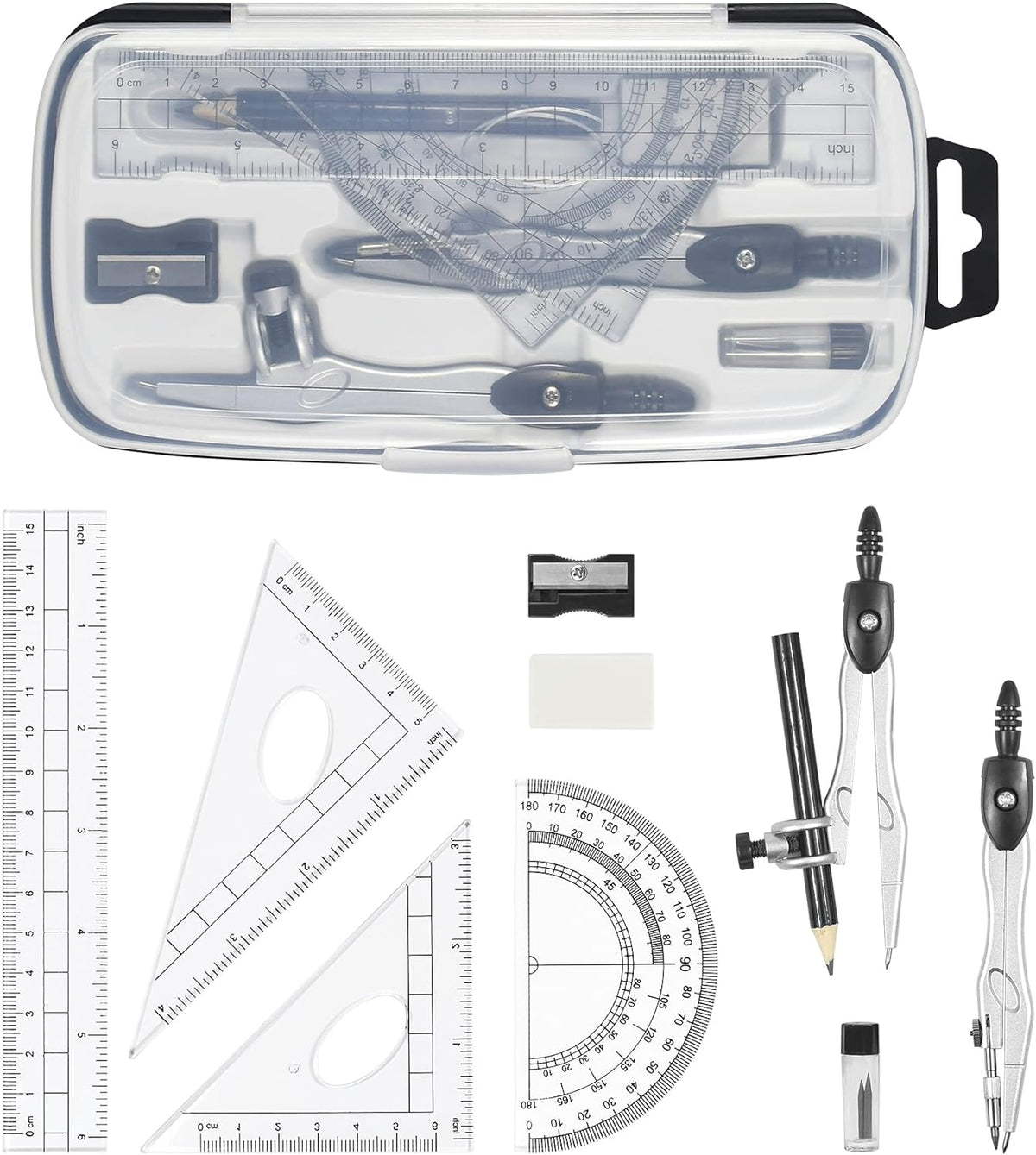 Vobou Math Geometry Sets 10 Pcs, Student Supplies Kit, for School (Black)