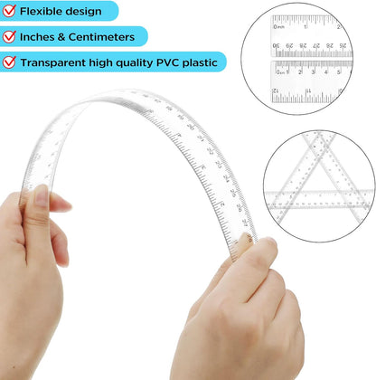 Zonon 6 Packs 12 Inch Plastic Ruler and 6 Inch Protractor Set, Clear Geometry Math Set, Transparent Ruler Supplies for Back to School, Classroom and Student School Supplies, Office Drawing