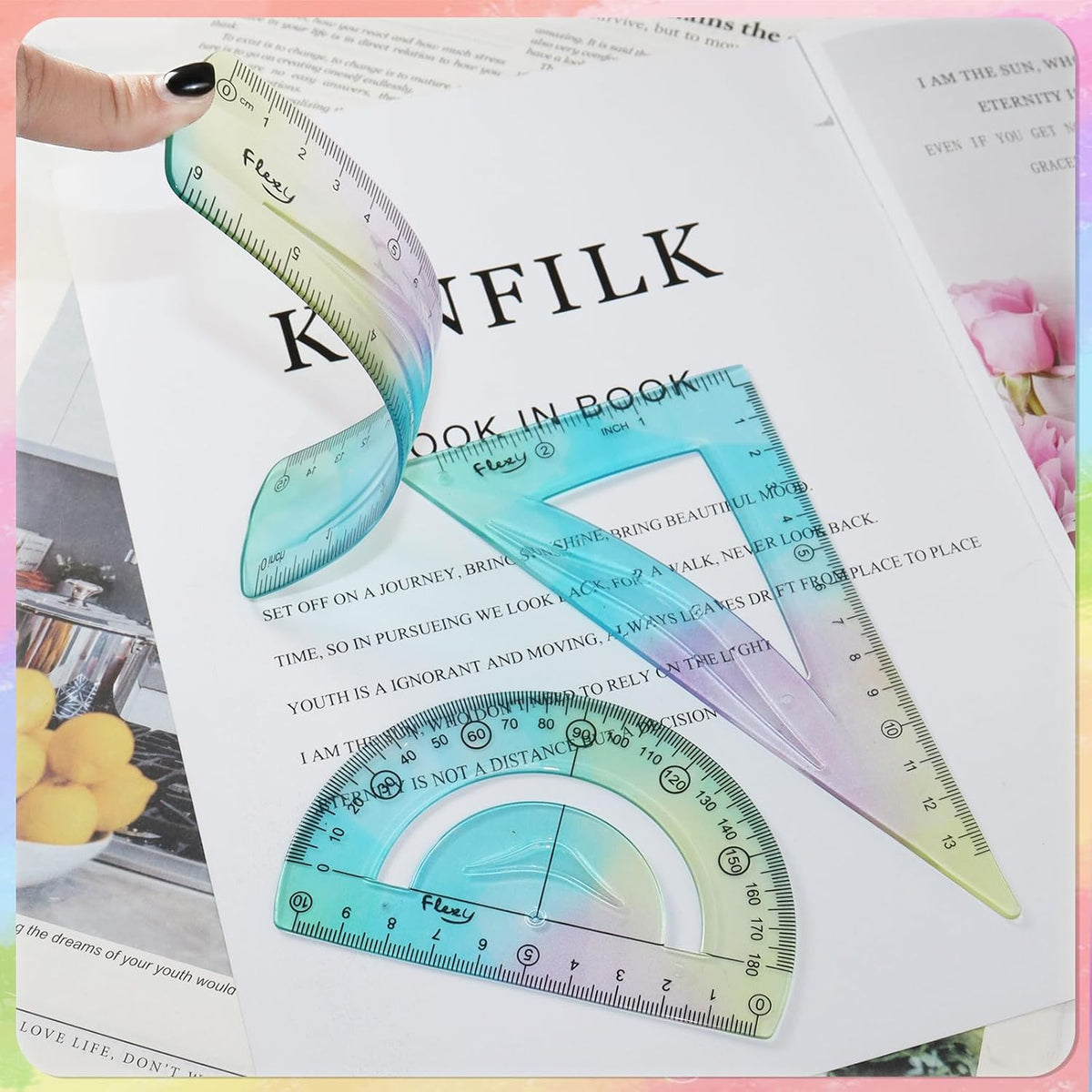 5 Pcs Flexible Math Ruler Set 6 8 12 Inch Straight Triangle Protractor
