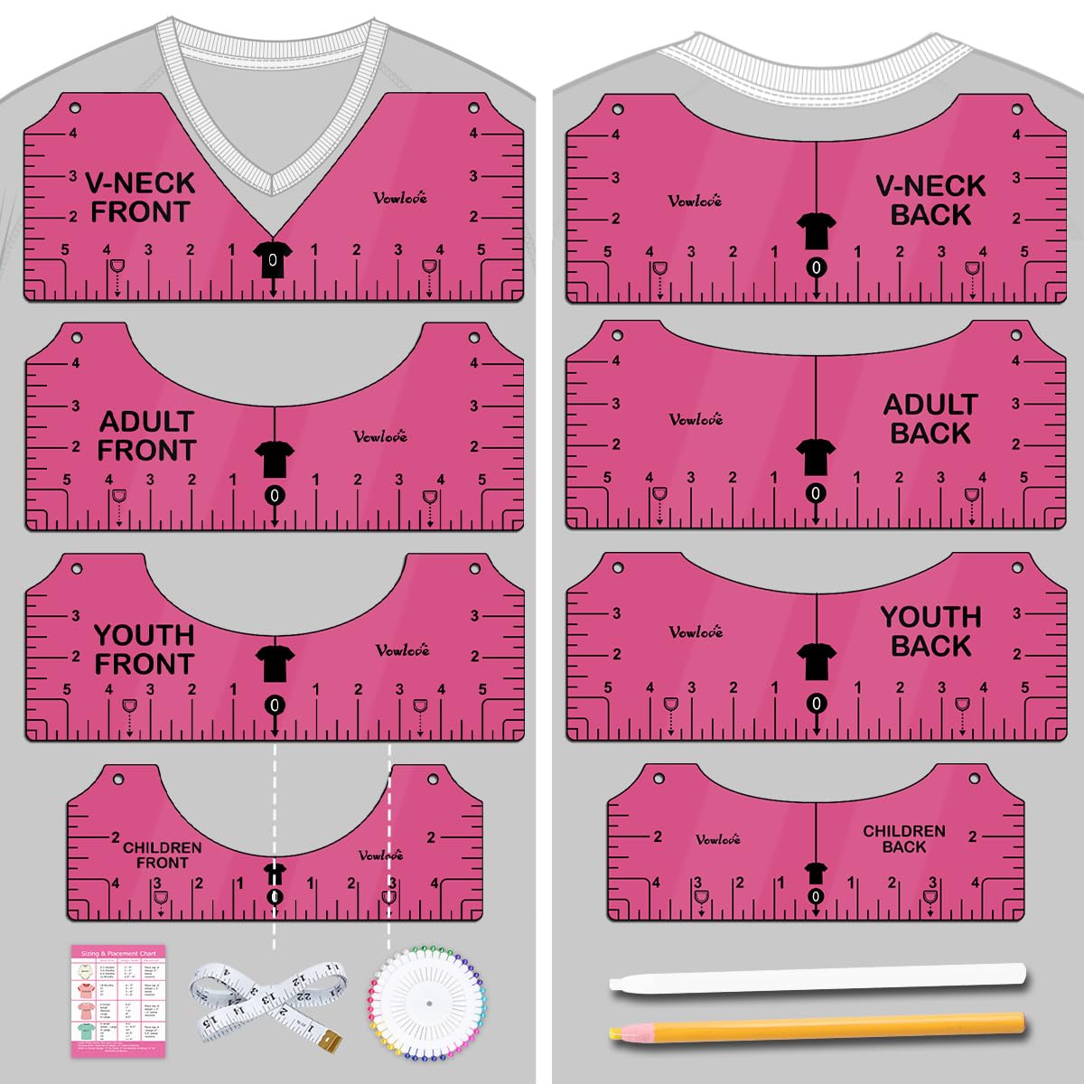 Vowlove T-Shirt Ruler for Precise Vinyl Alignment, Heat Press Guide Tool