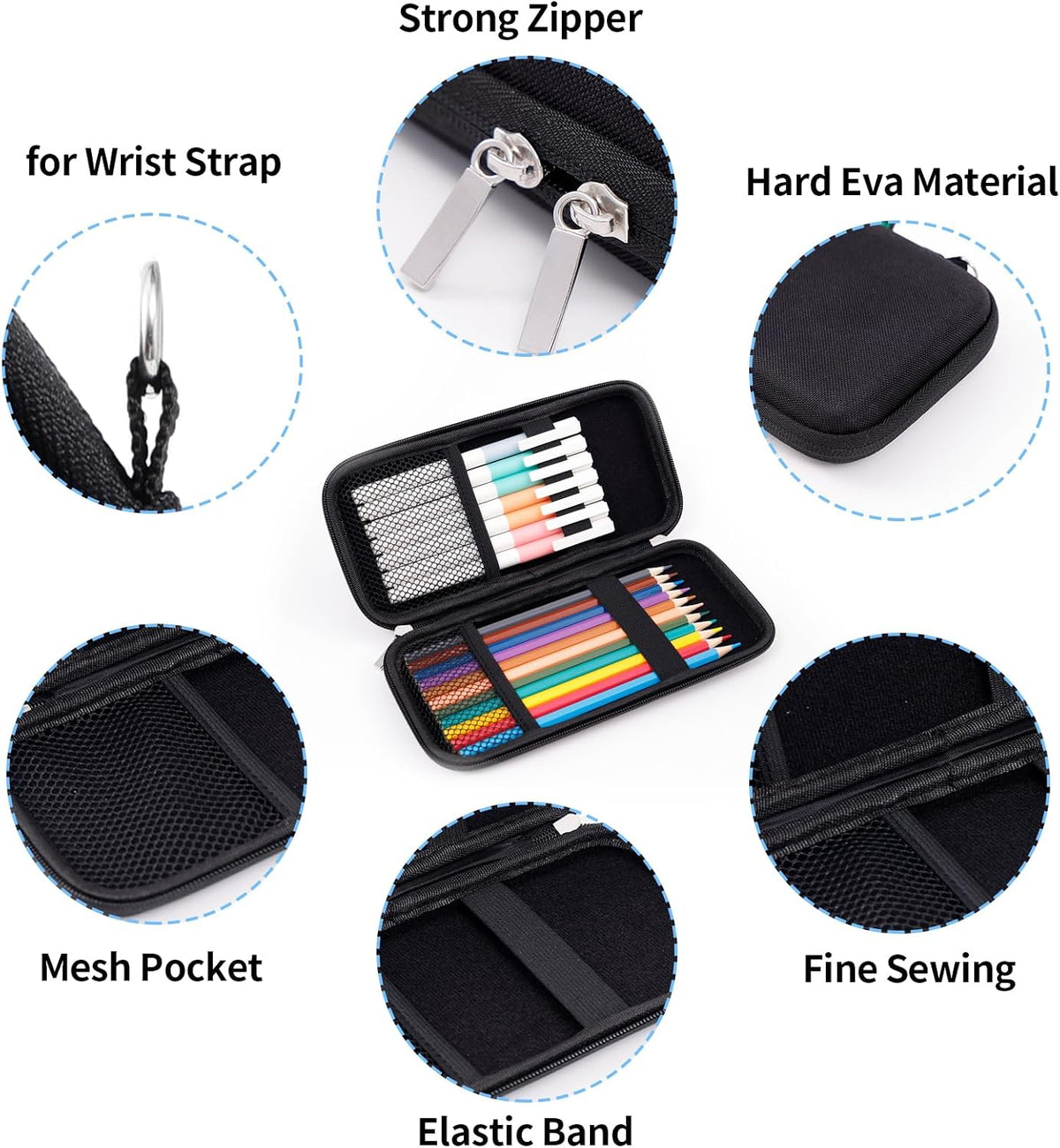 Upgraded Hard Pencil Case Box for Adults,Durable Pen Carrying Case with Zipper-Black