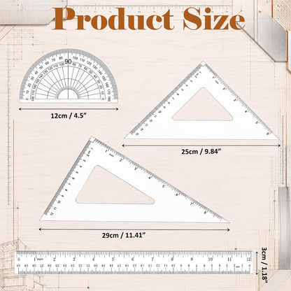 Coopay 4 Pcs Math Geometry Tool Set, Acrylic Drawing Tool, Clear