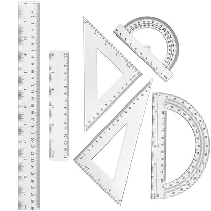 Tenare 6 Pcs Math Geometry Ruler Straight Protractor Triangle, Clear