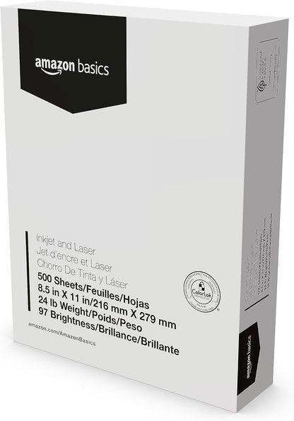 Amazon Basics Multipurpose Copy Printer Paper, 8.5 x 11 Inches, 24 lb Weight, 97 Bright White, 1500 Sheets (3 Packs of 500), for Inkjet and Laser