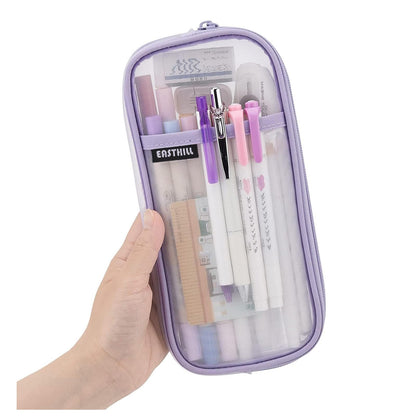EASTHILL Grid Mesh Pen Pencil Case with Zipper Clear Makeup Color Pouch Cosmetics Bag Multi-Purpose Travel School Teen Girls Transparent Stationary Bag Office Organizer Box for Adluts(Blue)