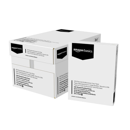 Amazon Basics 30% Recycled Multipurpose Copy & Print Paper, 8.5 x 11 Inches, 20 lb Weight, 92 Bright, White, Certified, 1500 Sheets (3 Reams)