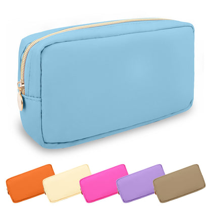 UIXIZQ Waterproof Small Pencil Case Makeup Bag for Purse,Cute Pencil Pouch Preppy Nylon Makeup Brush Holder with Zipper,Girls Portable Storage Case Small Pen Bag for Office(Slim-Black)