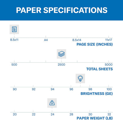 Hammermill Printer Paper, Premium Inkjet & Laser Paper 24 Lb, 8.5 x 11-5 Ream (2,500 Sheets) - 97 Bright, Made in the USA, 166140C