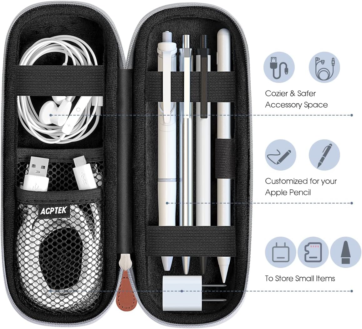 AGPTEK Case Holder for Apple Pencil, Slim PU Hard Leather Carrying Pouch