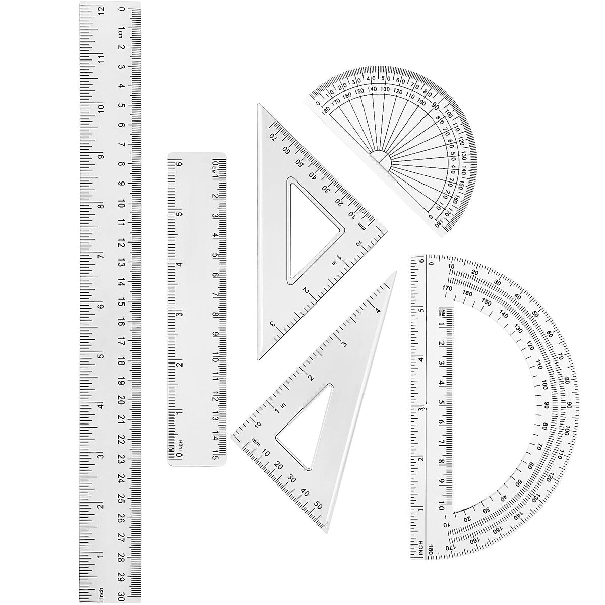 Tenare 6 Pcs Math Geometry Ruler Set, Protractor Triangle School,Pink