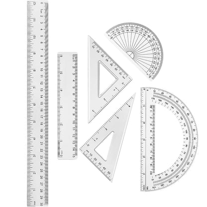 Tenare 6 Pcs Math Geometry Ruler Set, Protractor Triangle School,Pink