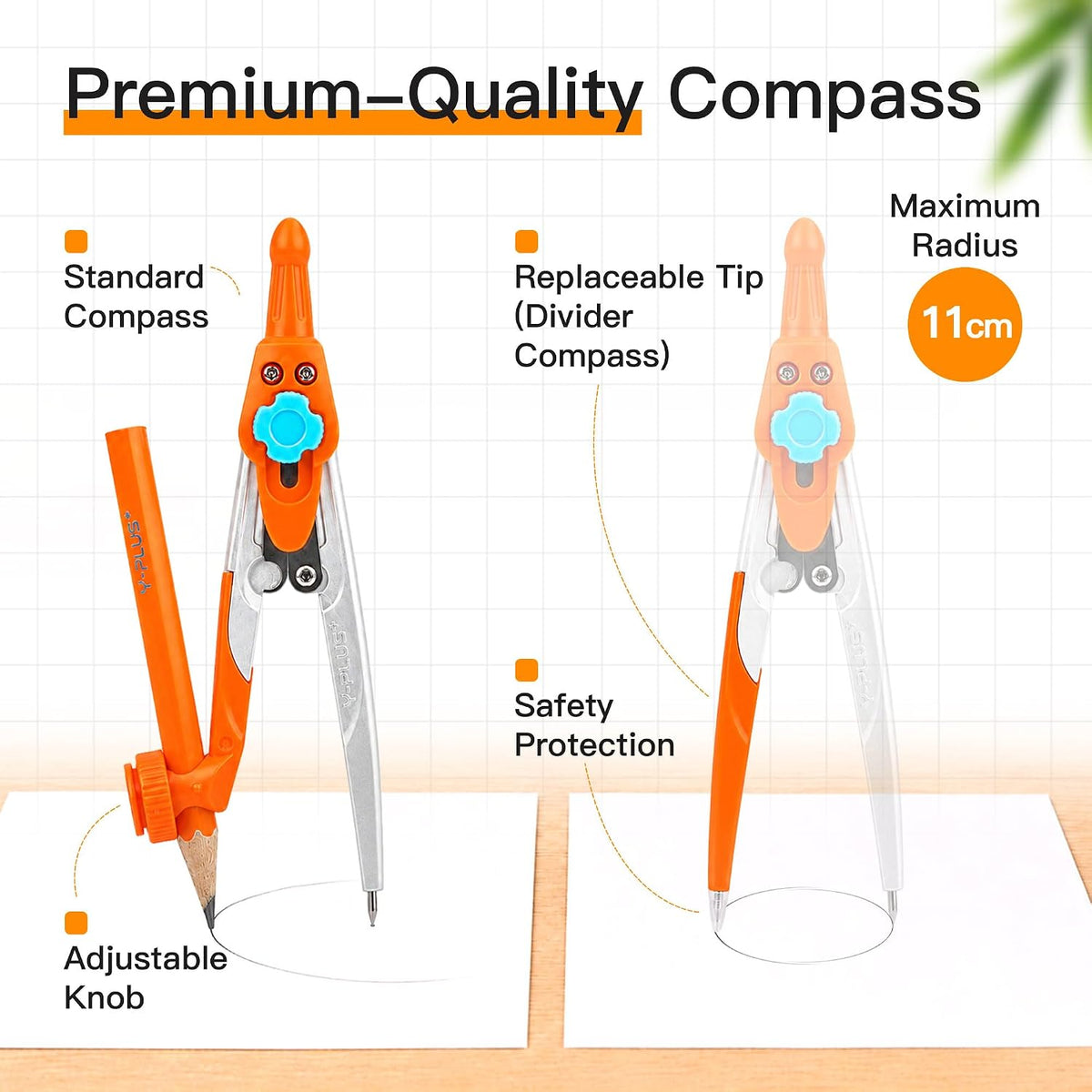 YPLUS Geometry Set, Protractor and Compass Set for Students, 12Pcs