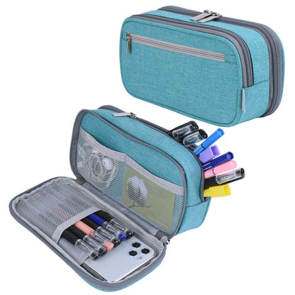 Large Capacity Pencil Case Big Storage Pencil Bag Pouch 3 Multifunctional Compartment Pen Marker Cases Holder Portable Office Stationery Organizer Supplies Makeup Bag, Black