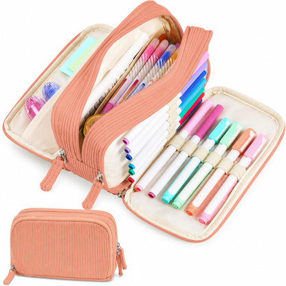 Sooez Big Capacity Pencil Case Pen Pouch, Soft Corduroy Pencil Bag