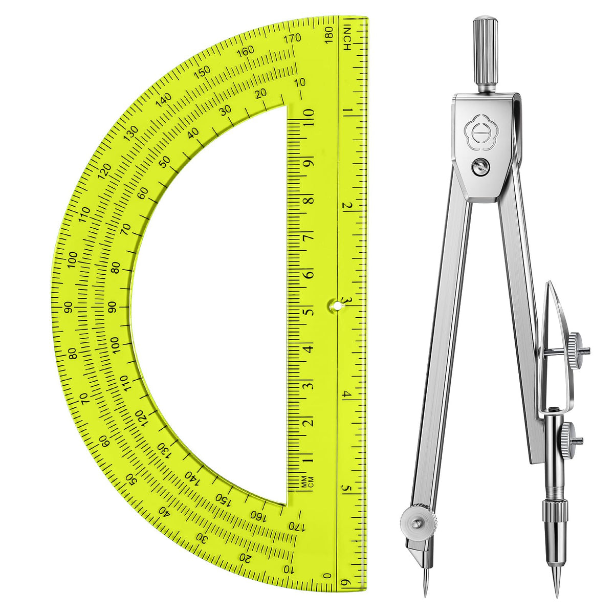 EBOOT Drawing Compass and 6 in Protractor Geometry Set, Clear