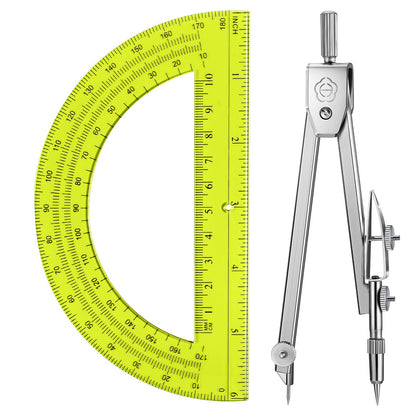 EBOOT Drawing Compass and 6 in Protractor Geometry Set, Clear