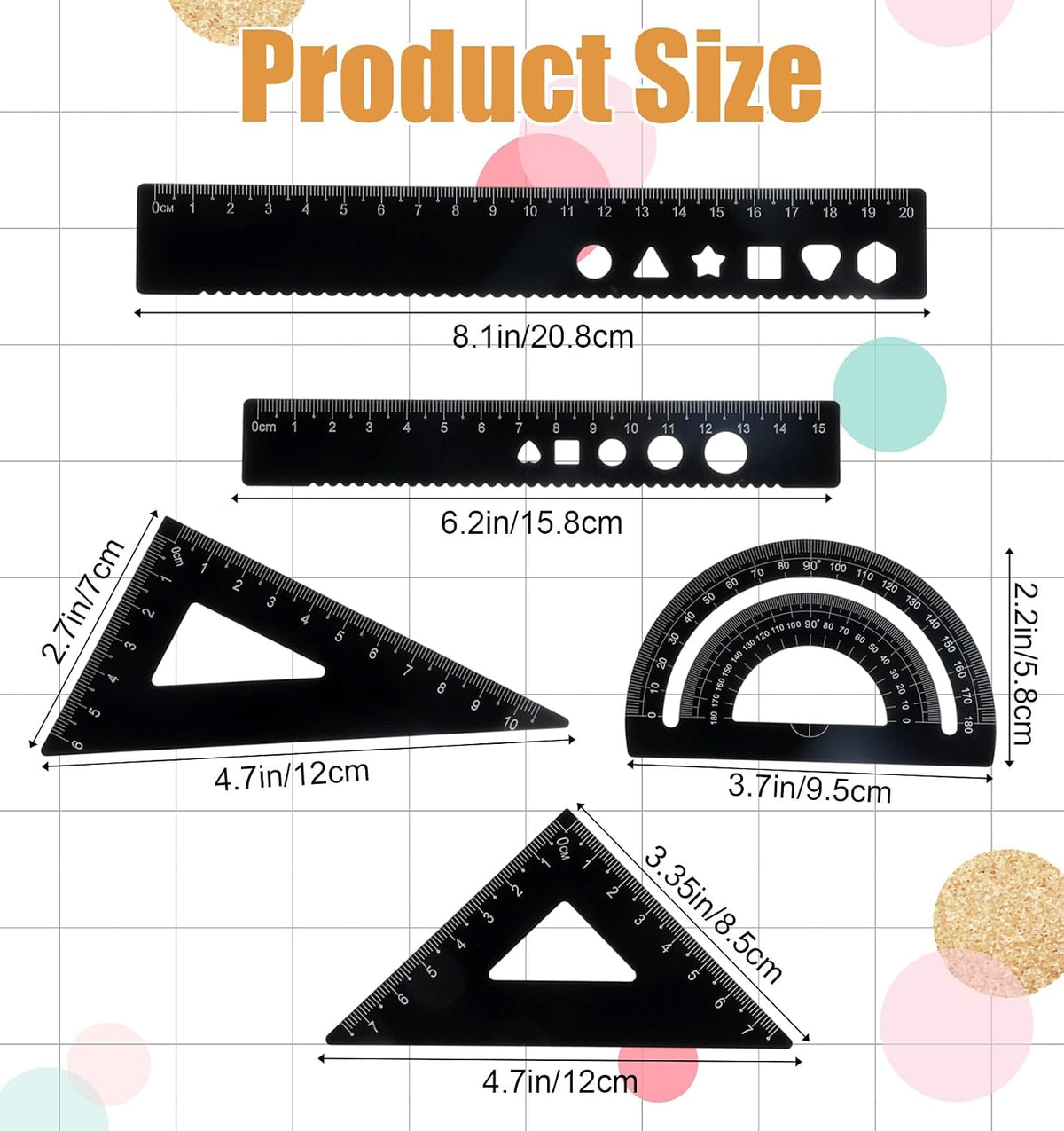 Ruler and Protractor Set, 5PCS Protractor Set, Aluminum Alloy