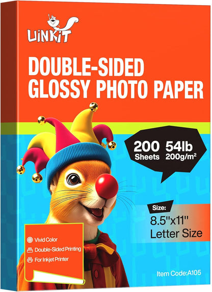 Uinkit Double-Sided Glossy Inkjet Photo Paper 8.5x11, 200 Sheets, 200gsm