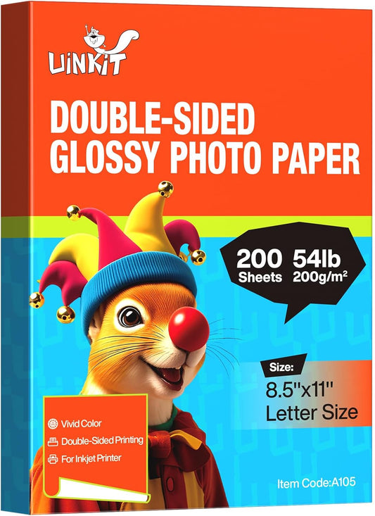 Uinkit Double-Sided Glossy Inkjet Photo Paper 8.5x11, 200 Sheets, 200gsm