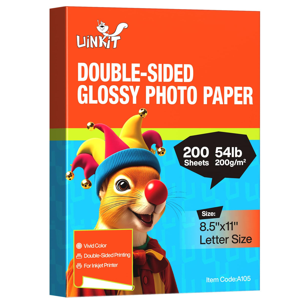 Uinkit Double-Sided Glossy Inkjet Photo Paper 8.5x11, 200 Sheets, 200gsm