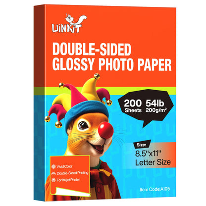 Uinkit Double-Sided Glossy Inkjet Photo Paper 8.5x11, 200 Sheets, 200gsm