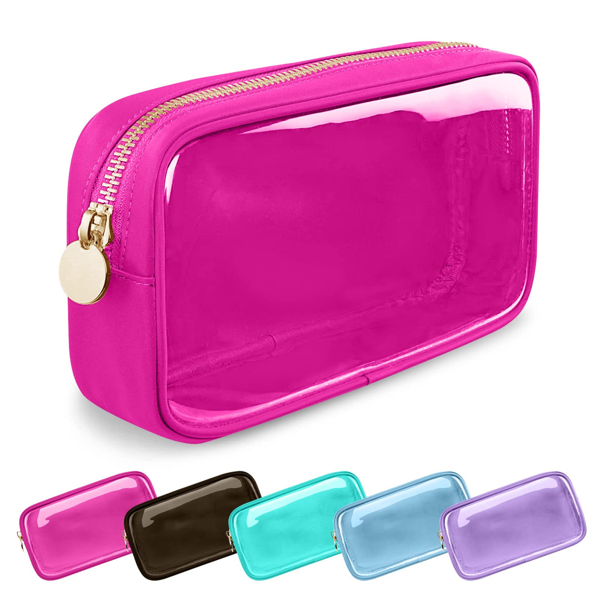 UIXIZQ Waterproof Small Pencil Case Makeup Bag for Purse,Cute Pencil Pouch Preppy Nylon Makeup Brush Holder with Zipper,Girls Portable Storage Case Small Pen Bag for Office(Slim-Black)