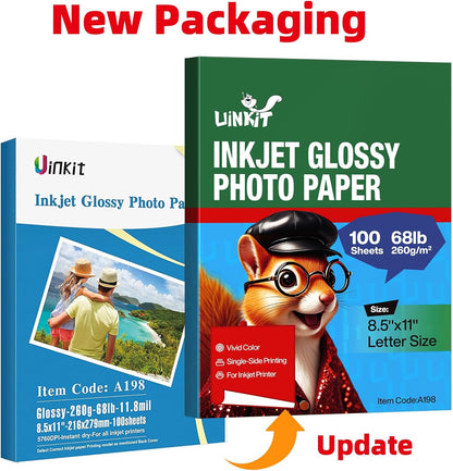 Uinkit 260gsm Thick Glossy Photo Paper for Inkjet, 8.5x11, 100 Sheets
