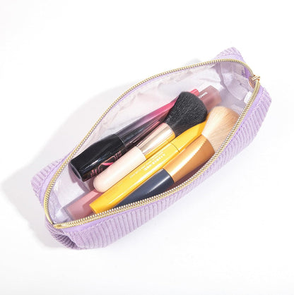 Corduroy Pencil Case with Metal Zipper Aesthetic Pen Pouch Large Capacity Makeup Bag Cosmetic Organizer Stationery Storage Bag for School Office Travel Cute Pencil Box (White)