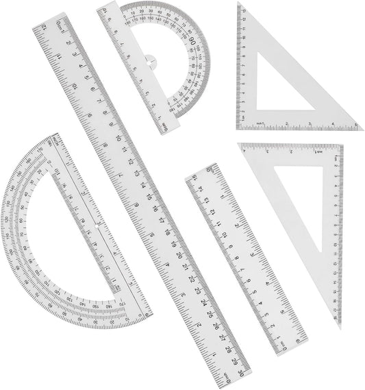 Plastic Clear Ruler Math Set-4 12 Inch 6 Inch Transparent Straight Ruler, 30/60 and 45/90 Triangle Ruler Geometry Math Transparent Ruler Measuring Tool for School Office Home Teachers Kids Supplies