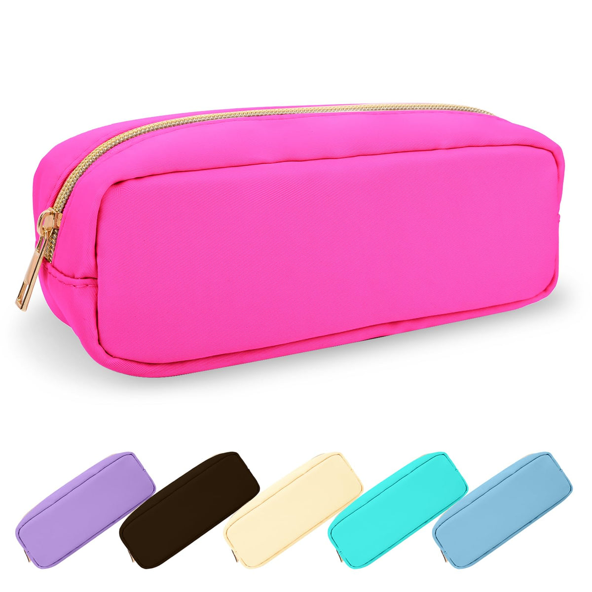 UIXIZQ Waterproof Small Pencil Case Makeup Bag for Purse,Cute Pencil Pouch Preppy Nylon Makeup Brush Holder with Zipper,Girls Portable Storage Case Small Pen Bag for Office(Slim-Black)
