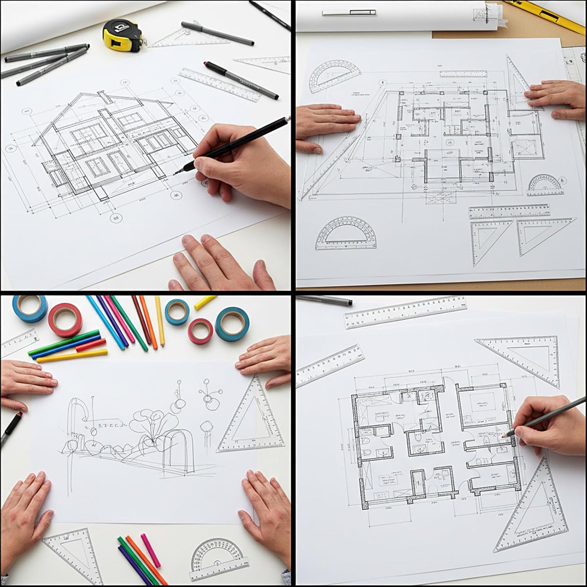 6 Pcs Geometry Set Transparent Plastic Clear Ruler Drafting Kit Includes Protractor Straight Ruler Triangle Rulers Clear Measuring Tools for Office Home Supplie