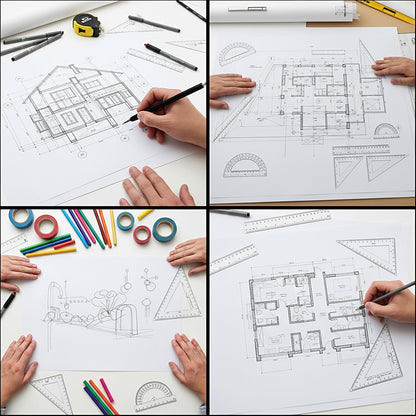 6 Pcs Geometry Set Transparent Plastic Clear Ruler Drafting Kit Includes Protractor Straight Ruler Triangle Rulers Clear Measuring Tools for Office Home Supplie