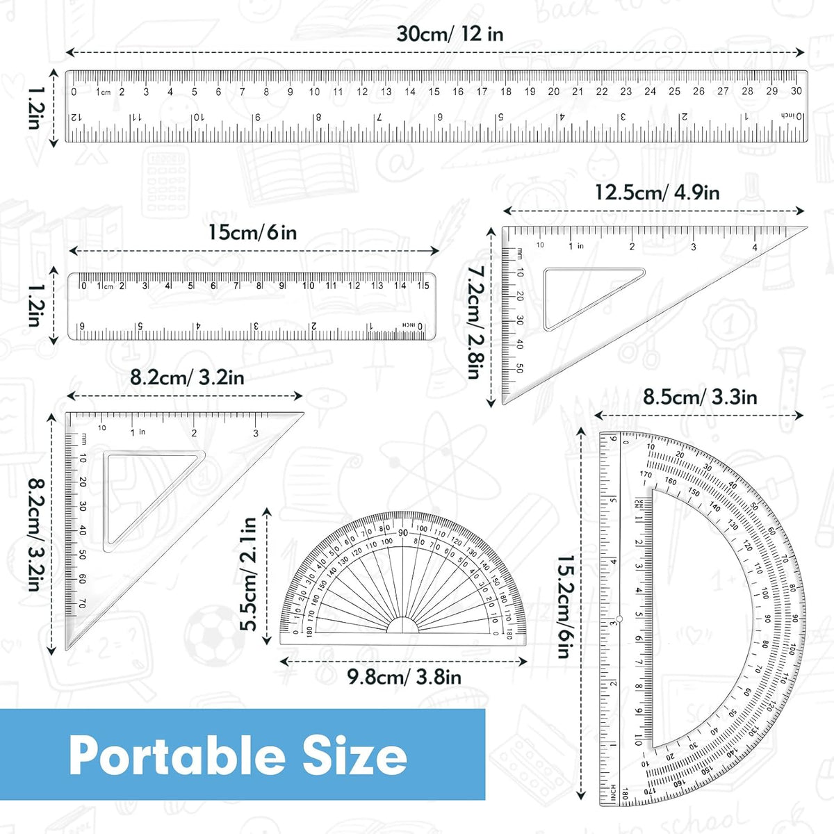 6 Piece Geometry Set, Professional Drafting Tools