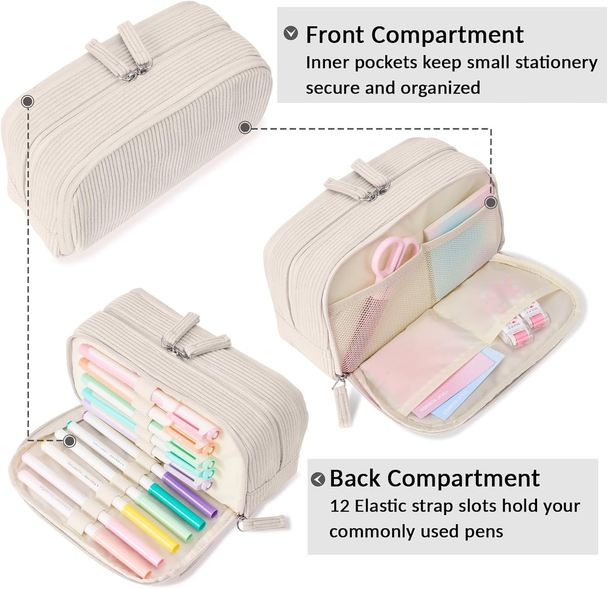 Sooez Big Capacity Pencil Case Pen Pouch, Soft Corduroy Pencil Bag