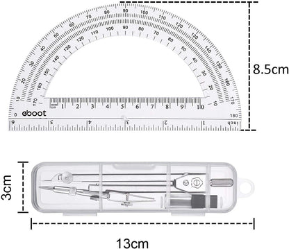 EBOOT Drawing Compass and 6 in Protractor Geometry Set, Clear