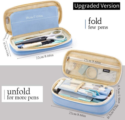 EASTHILL Big Capacity Pencil Pen Case Office College School Large Storage High Capacity Bag Pouch Holder Box Organizer Light Blue